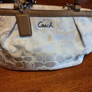 Coach Cream and Tan Shoulder Bag